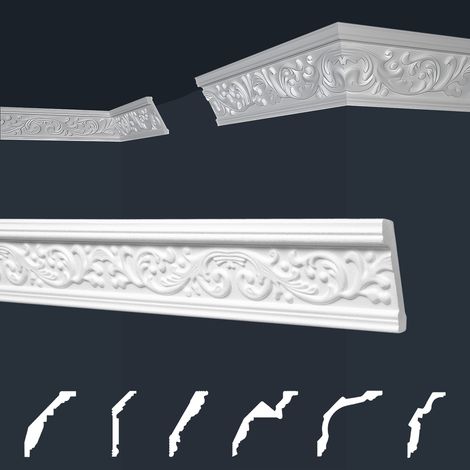 Moulures de stuc à motifs blancs, EPS Styropor ajustement forme, Paquets d'épargne Marbet série B: B-18 / 41x66mm, 2 mètres / 1 bande