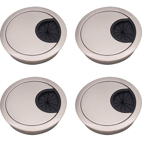 CCYKXA 4pcs Cable Grommet Cover, 60mm Zinc Alloy Round Recessed Cables, Cable Grommet Hole Cover, Cable Hole Cover for Office Desks and Worktops Brushed Silver (1/5)