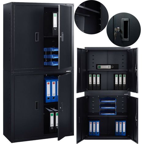 AREBOS Archivador Armario de Oficina - 180x90x40 cm - Armario de Oficina - Negro (1/5)