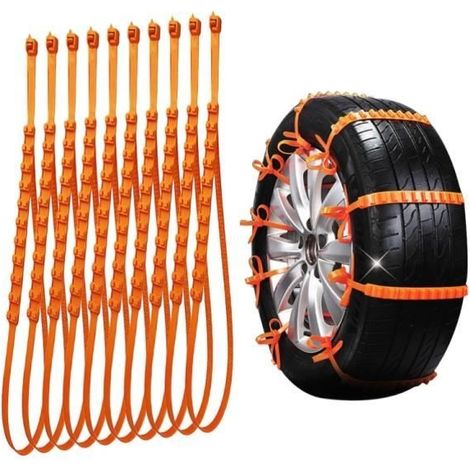 Chaîne à Neige - Universelle - 10 Pcs - Orange - Installation Facile - Compatible Voitures (1/4)
