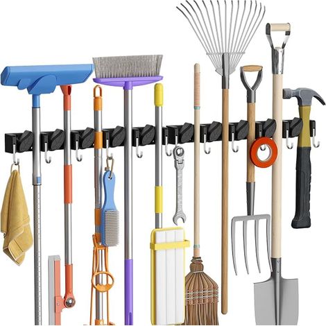 Support Balais Mural pour Outils de Nettoyage, Noir (1/5)
