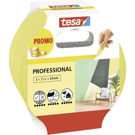 Tesa Professional Cinta de Enmascarar Amarilla 50 Metros