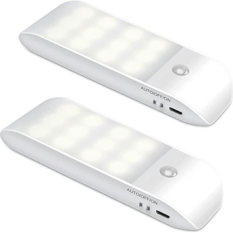 Veilleuse LED automatique [2 pièces], 12 LED rechargeables par USB, avec bande magnétique à détecteur de mouvement, 3 modes (1/5)