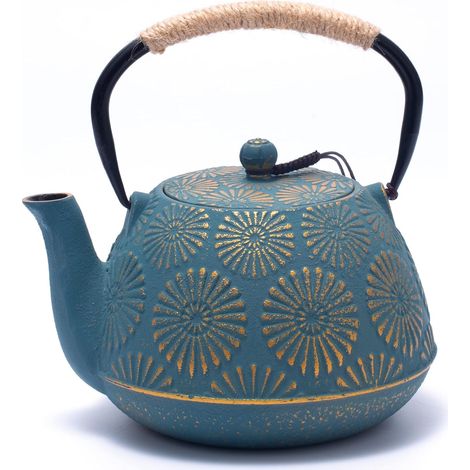 Théière en Fonte, Théière Japonaise avec Infuser pour Feuille Libre, Grande Capacité 1200ml Sakura Design Bouilloire à Thé pour Cuisinière Enduite d’Intérieur émaillé, Vert (1/5)