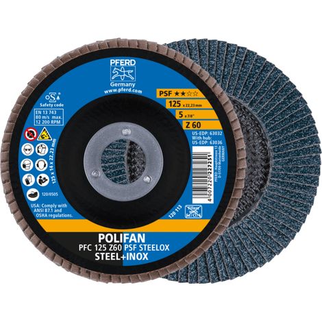 PFERD TOOLS POLIFAN Fächerscheibe PFC 125x22,23 mm konisch Z60 Uni.-Linie PSF STEELOX Stahl/Edelstahl 5 Stk