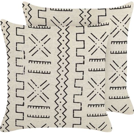 Set of 2 Decorative Cushions MYRICA Cotton 45 x 45 cm White Geometric Pattern