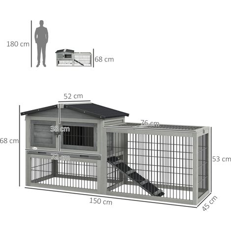 Kleintierstall kleintierkäfig mit Freigehege Meerschweinchenstall Freilaufgehege Grau (1/5)