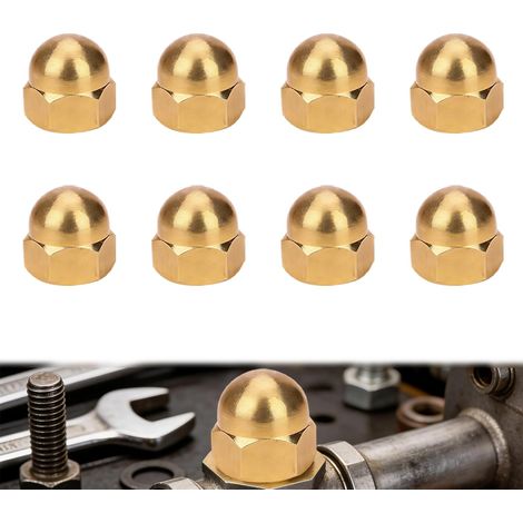 Lot de 8 écrous hexagonaux M10 en laiton, capuchons bombés en laiton, tige filetée et boulons filetés, pour la Fixation et la Décoration Quotidiennes (M10 8PCS) (1/5)