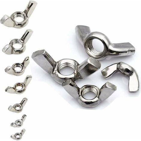 Écrous à ailettes , 80 pièces, en acier inoxydable argenté, M3, M4, M5, M6, M8, M10, M12, pour outils de bricolage (1/4)