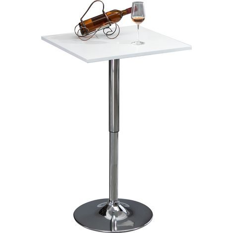 Table de bar réglable en hauteur, rotative à 360°, pieds antiraies, base métallique stable, blanc (1/5)