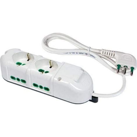 Multiprise slim prises: 2 x 2P + T 16 A Schuko. 4 x 2P + T 16 A By-pass. Câble: MT. 1,5.