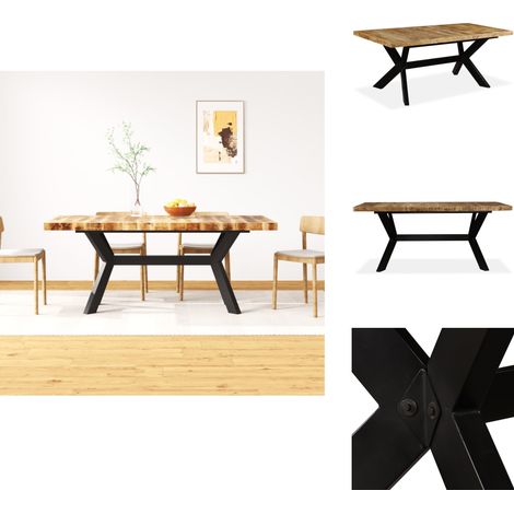 Table à manger Bois de manguier massif et croix en acier 180 cm - Table À Manger Industrielle - Table À Manger Bois Massif - Table À Manger Design - Table À Manger Vintage - Table À Manger Rustique (1/5)