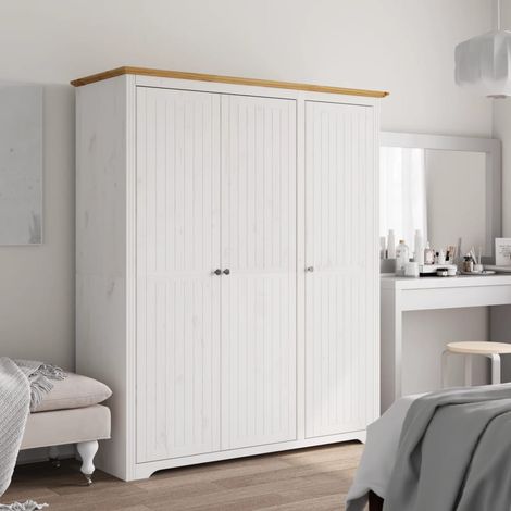 Garde-robe Armoire de Rangement Armoire de vêtements Penderie BODO blanc marron 151,5x52x176,5 cm bois massif pin VXN7309 (1/5)