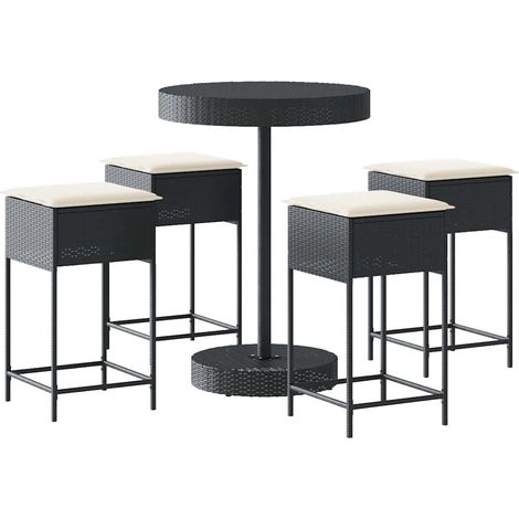 Maison Exclusive - 5-tlg. Gartenbar-Set mit Kissen Schwarz Poly R