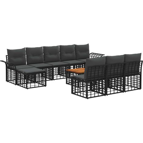 Set di divani da esterno 11 pcs Nero e Grigio scuro Poliestere vidaXL
