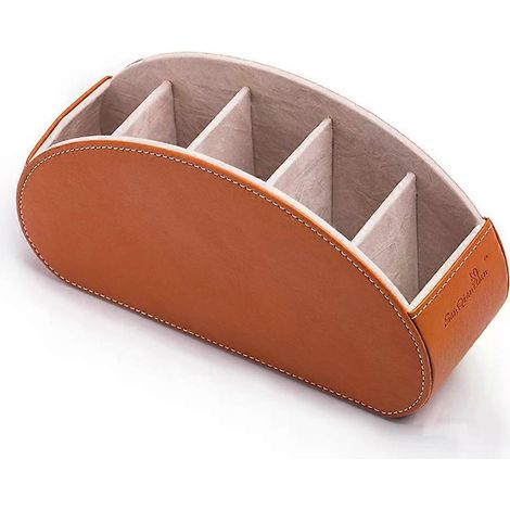 Schreibtisch-Organizer aus PU-Leder mit 5 Fächern, inklusive Halterungen für Fernbedienung, Handy und Fernseher, Aufbewahrungsbox und Kosmetikpinsel. (1/4)