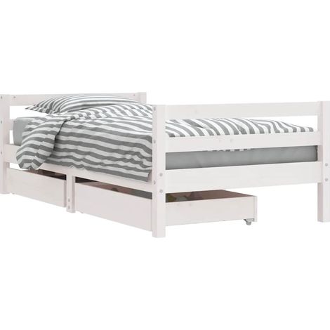 Lit simple Cadre de lit pour enfant tiroirs blanc 80x160cm bois pin massif
