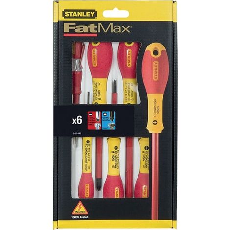 tournevis isoles 1000v elec +pozi + testeur - jeu de 6pcs fatmax