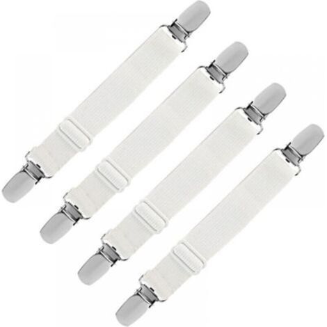 Tendeur de draps élastique, sangle de maintien réglable pour draps, canapés, housses de repassage (blanc, lot de 4) s'étire 60cm