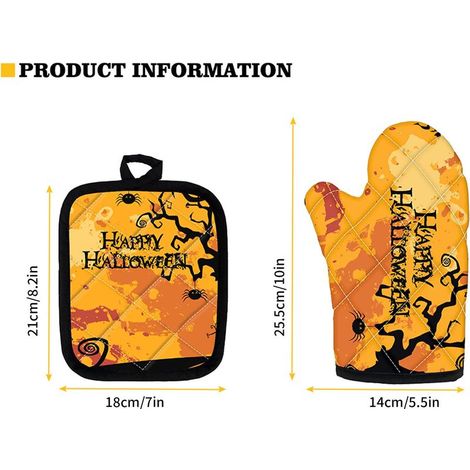 Gants isolants de cuisson pour Halloween, gants pour four à micro-ondes, ensemble de tapis (1/4)