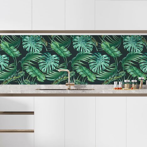 Crédence adhésive cuisine - Feuilles tropicales - 60x60 cm - Adhésif BRILLANT (1/5)