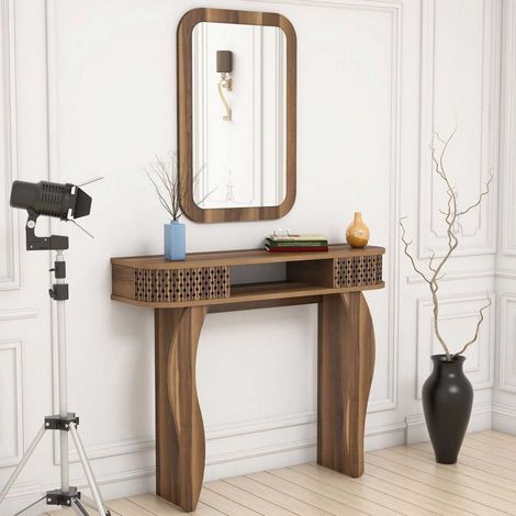 Garderobenmöbel Gazzuolo, inklusive Spiegel, 2 Regale, modular, 105x30x85h cm, Nussbaum Braun (1/5)