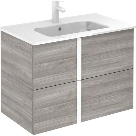 Caisson 2 tiroirs 80cm New Anco - Anconetti - Gris sablé et poignées blanches mat