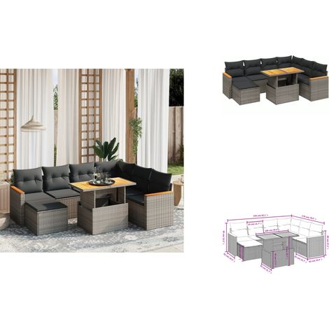 Salon de jardin 8 pcs avec coussins gris résine tressée - Ensemble Salon De Jardin - Mobilier Extérieur - Résine Tressée - Rotin Synthétique - Table Extensible (1/3)