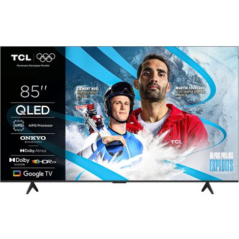 TCL T69C 85T69C 85 QLED, TV Direct LED, TV 4K HDR, Smart TV avec Google TV (Dolby Vision & Atmos, Game Master, Motion Clarity, audio Onkyo 2.1, compatible Google Assistant et Alexa)