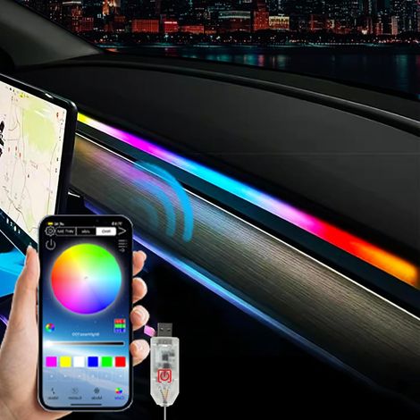 Bande LED Intérieur Auto avec APP Lumiere LED Interieur Voiture Lumière de sous-éclairage de Voiture Fort Kits Musicale Lumière au Néon 110cm (1/5)