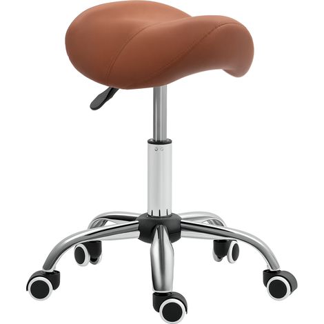 Saddle Stool, Height Adjustable Salon Chair for Massage Spa, Faux Leather, Brown (1/5)