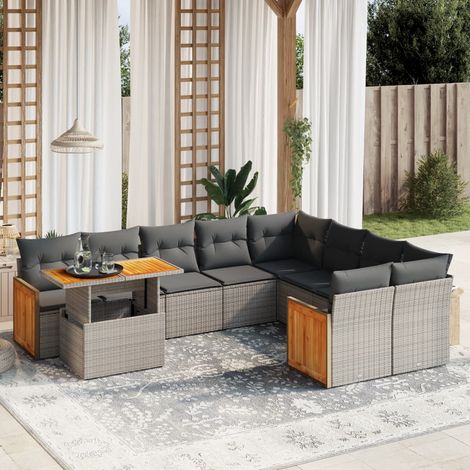 vidaXL Set Divano da Giardino 10 pz con Cuscini Grigio in Polyrattan (1/3)