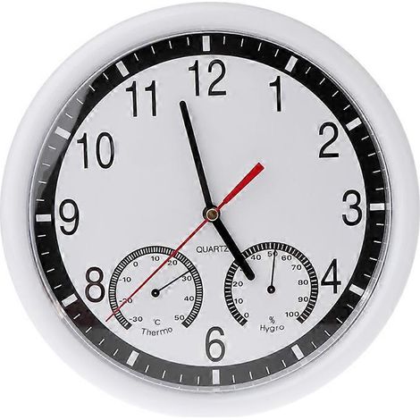 Horloge murale silencieuse de 25 cm (10 pouces) avec thermomètre et hygromètre décoratifs (sans tic-tac) (1/5)