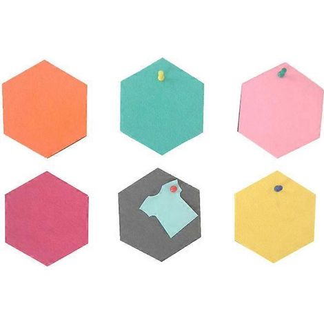 Lot de 6 tableaux d'affichage hexagonaux en feutre adhésif noir, avec 10 clous en liège, pour la décoration murale de la maison ou de la chambre.-14.00X14.00X0.50CM-Black