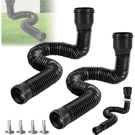 Un ensemble de 2 rallonges de gouttière flexibles, rondes, adaptées aux gouttières de 80/100 mm, avec des longueurs de rallonge de 47 à 150 cm. (1/5)