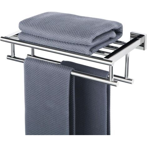 QORVA-Double Barre Porte Serviette Mural de Salle de Bain, Support Serviette avec Étagère en Acier Inoxydable pour Cuisine Toilette, Longueur 40CM Chrome Poli