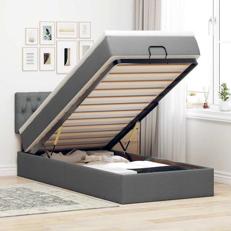 Ottoman-Bett mit Matratze Dunkelgrau 100x200 cm Stoff