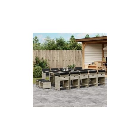 Ensemble à manger de jardin et coussins 15 pcs gris clair rotin (1/5)