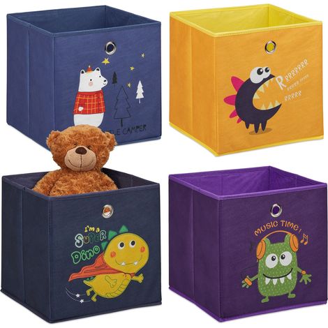 Relaxdays Storage Box for Kids, Animal Design, Toy Basket, Foldable, HxWxD: 30 x 30 x 30 cm (1/5)