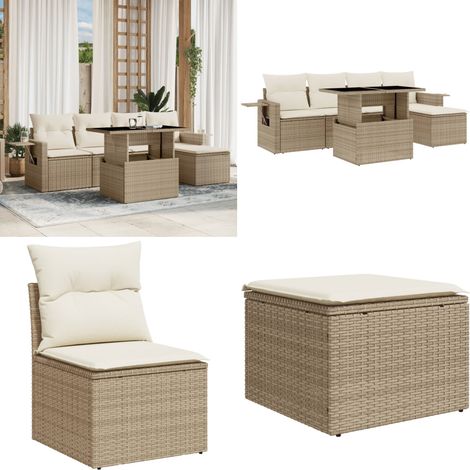 Salon de jardin avec coussins 6 pcs beige résine tressée - Ensemble Salon De Jardin - Meuble Extérieur - Jardin Design - Mobilier De Jardin - Set Salon De Jardin - Home & Living (1/5)