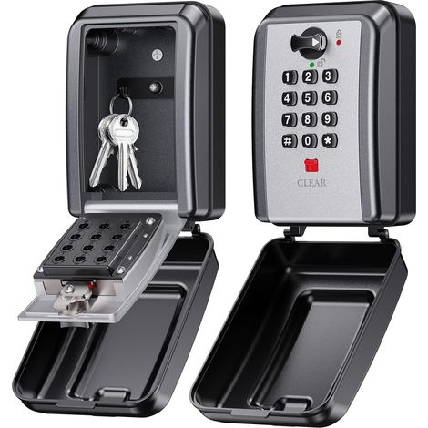 Boite a Clef Murale, Boite a Clefs Securisee Exterieur à 12 Chiffres avec Code Réinitialisable, Grande Capacité Boite à Clé Résistante aux Intempéries, Coffre Fort a Clef pour Maison Garage