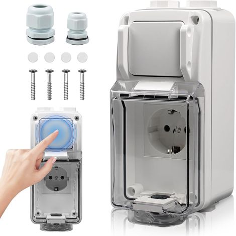 Prise Extérieure avec Interrupteur, IP66 Prise Extérieure Etanche avec Serrure, 16A/250V Prise Etanche Interrupteur avec Volet pour Pose (1/5)