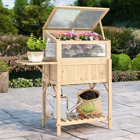 Carré potager surélevé 104 x 50 x 120 cm avec serre et table (1/5)