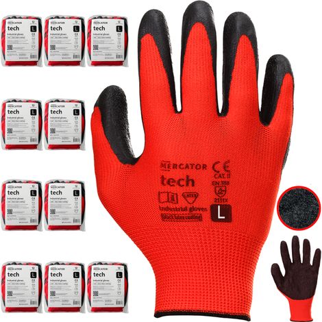 Gants de travail MERCATOR Tech en latex rouge et noir - Taille L - 120 paires (1/5)