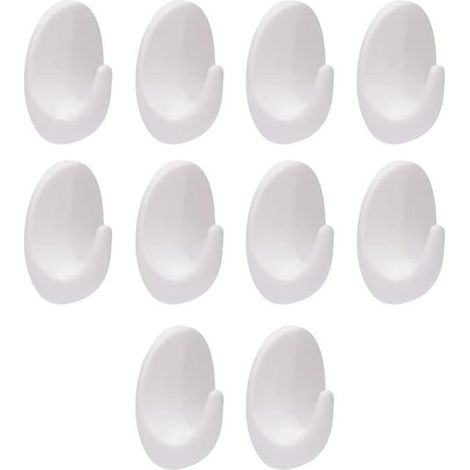 Crochets - Lot de 10 crochets muraux ovales en plastique multi-usage - Blanc (1/4)