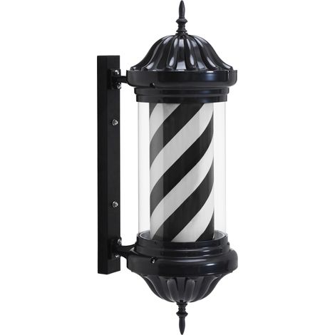 BarberPub Barber Pole Barbierstab, Barbershop Friseurstange mit LED Leucht Salon Einrichtung, Drehbar Stange Friseursalon, Schwarze Weiße Streifen, Barbier Stange Licht 70 CM, Energie Sparen L054BB (1/5)