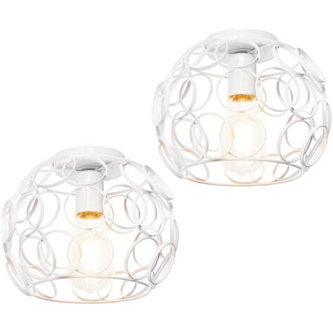 royaluxe- 2PCS Lampe De Plafond Luminaire Cage Ronde Luminaire Plafonnier En Fer Métallique Plafonnier Rétro Vintage Pour Club Bar Café Blanc