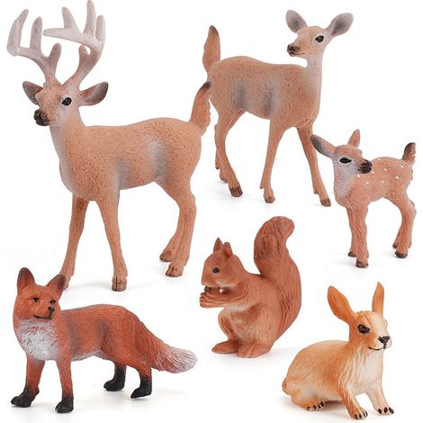 Lot de 6 figurines d'animaux de la forêt (cerf, lapin, etc.) - Décorations miniatures pour gâteaux (1/5)