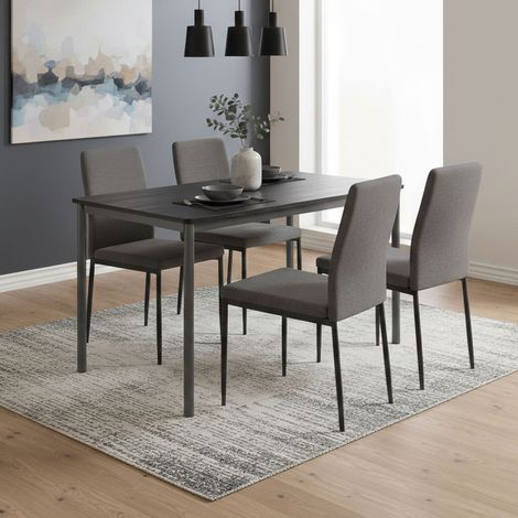 M&S – Table de salle à manger rectangulaire 120x70 cm – Plateau en panneaux de particules – Piètement en métal gris foncé – Pour espaces réduits