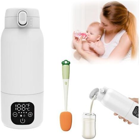Chauffe-biberon pour Bébé, 500ml Chauffe-biberon Portable Réchauffe L'eau ou le Lait, Avec Câble USB & Brosse de Nettoyage pour les Voyages Alimentation Nocturne (1/5)